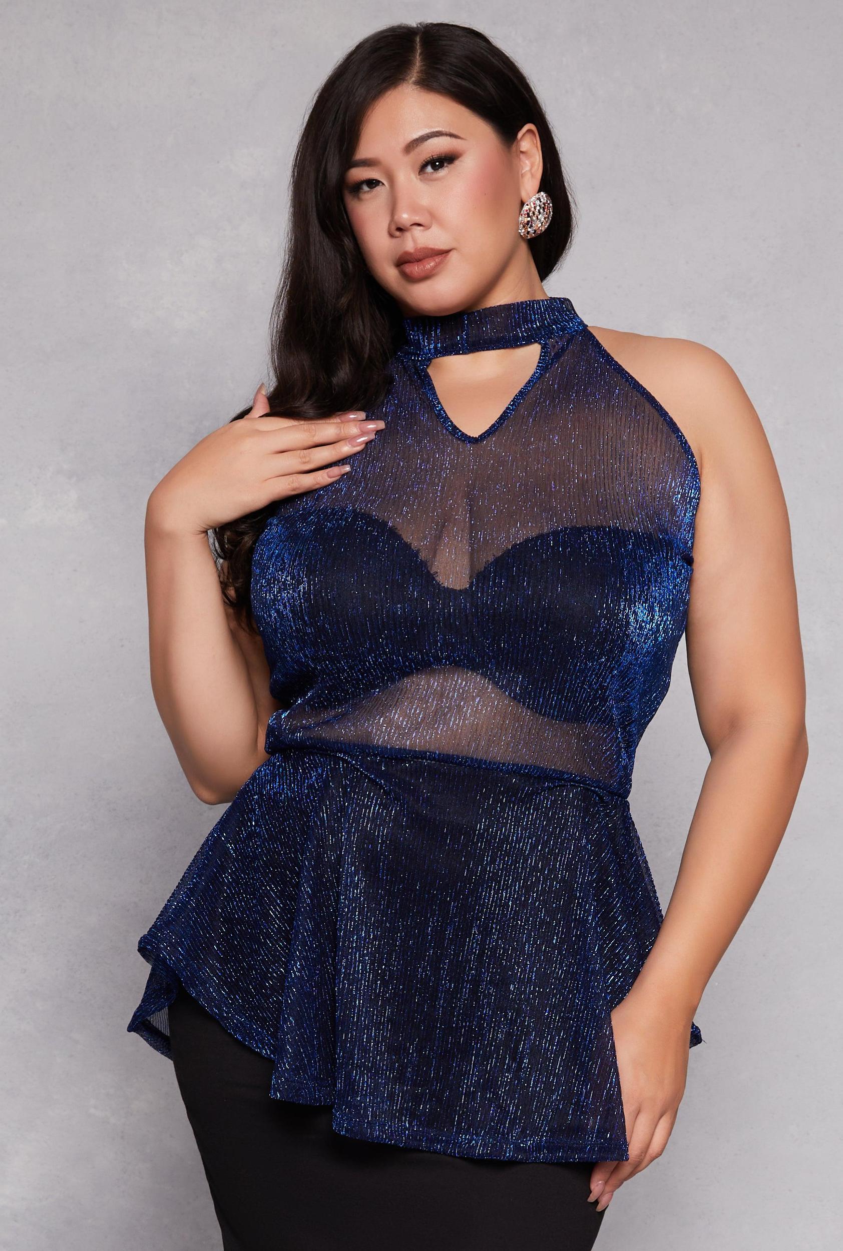 Womens Plus Size Lurex Cut Out Sleeveless Blouse Product Image