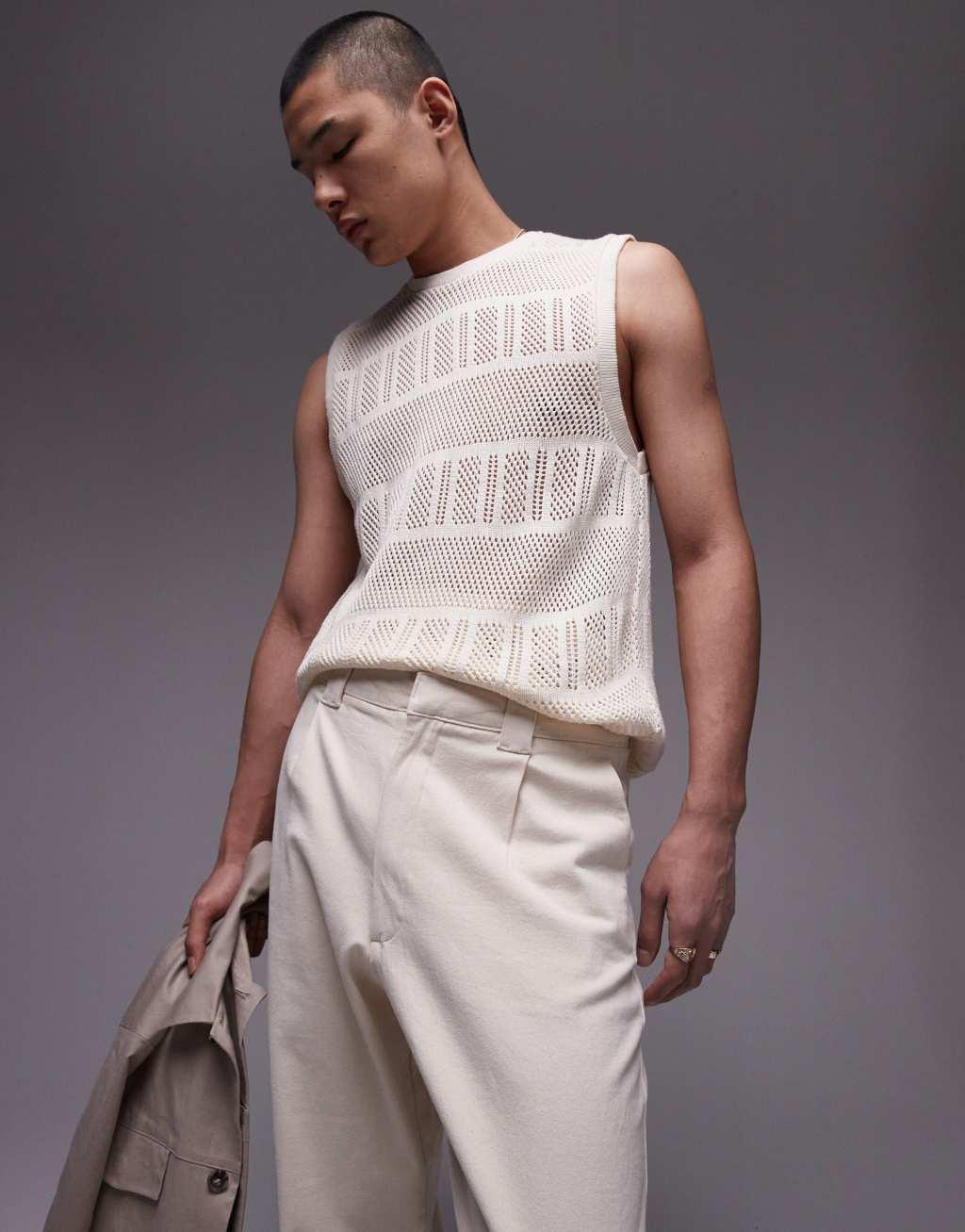 Topman wide leg chino pants in ecru Product Image