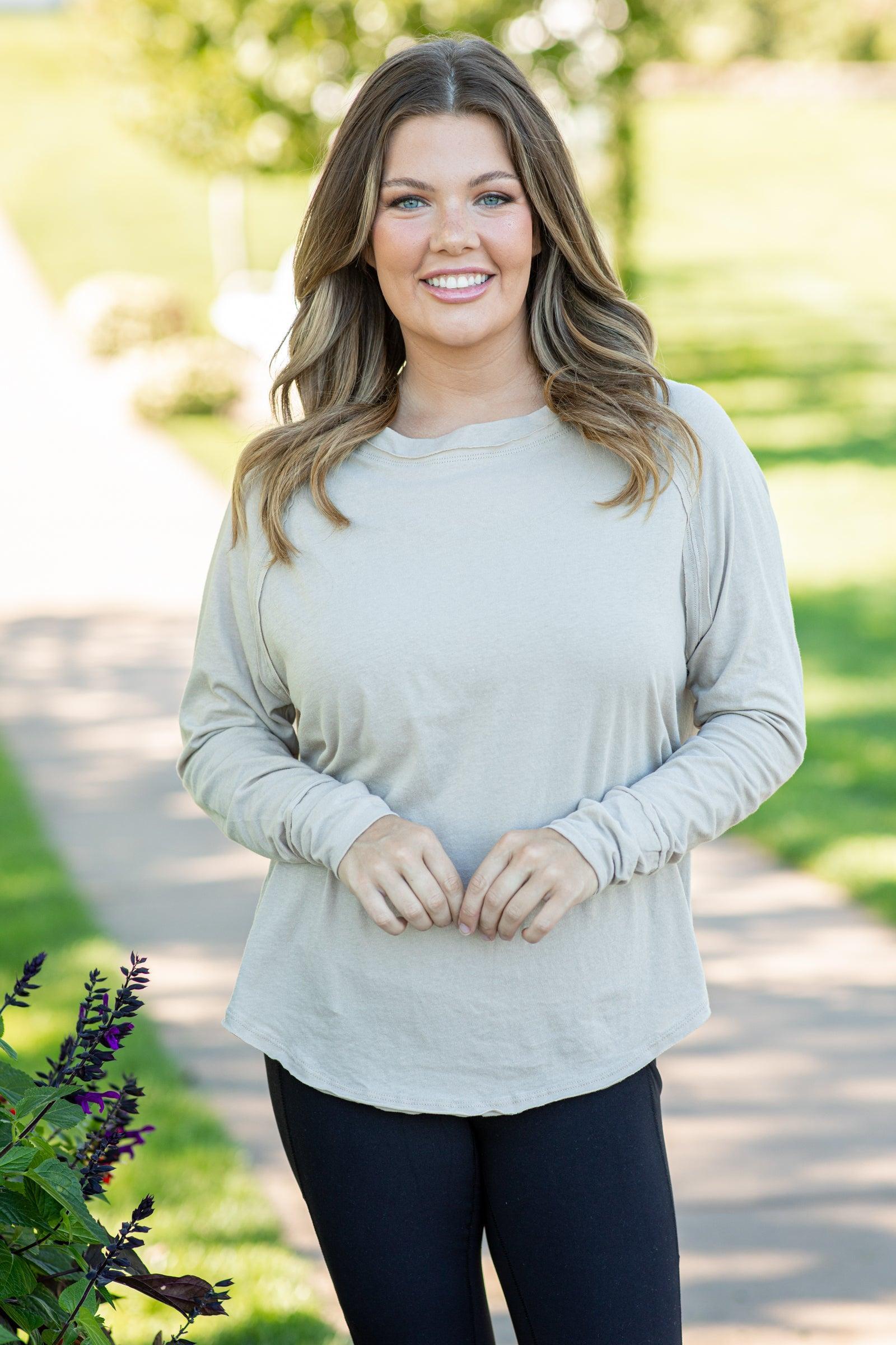 Tan Raglan Sleeve Top With Thumbholes Product Image