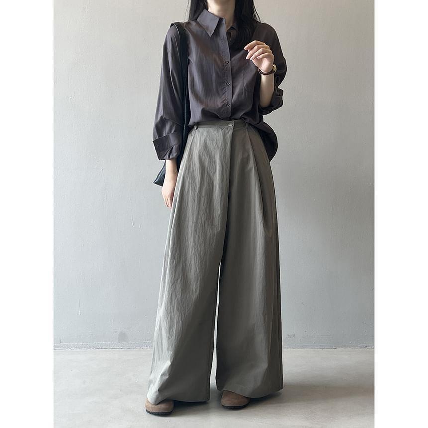 Long-Sleeve Plain Pocket Detail Shirt Product Image