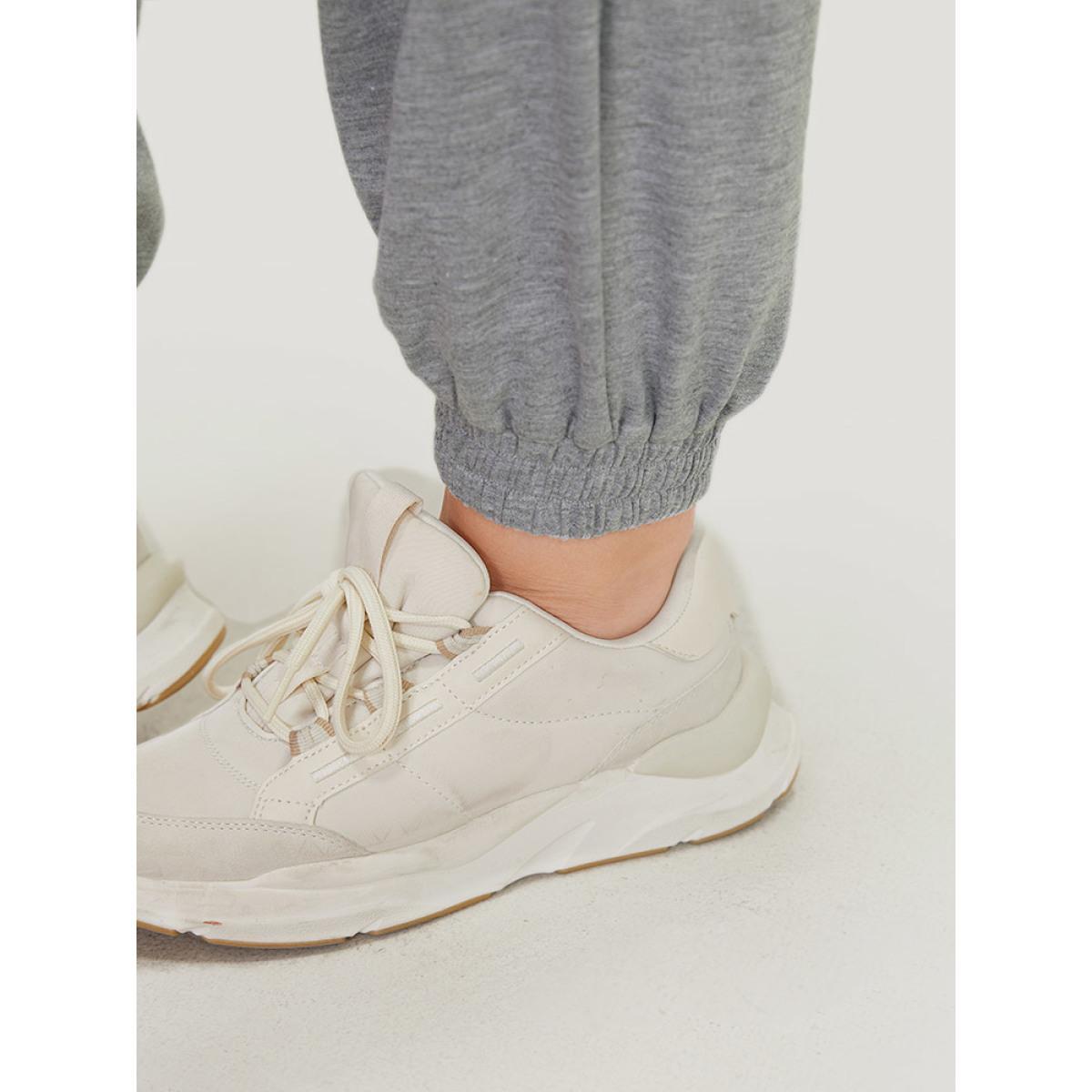 Plain Drawstring Slant Pocket Sweatpants DarkGray Plus Size Women Casual Dailywear Gathered 30/6X Bloomchic Product Image