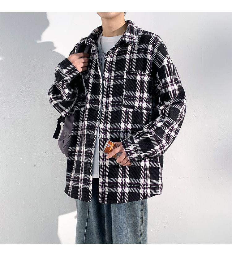 Collared Plaid Button Shacket Product Image