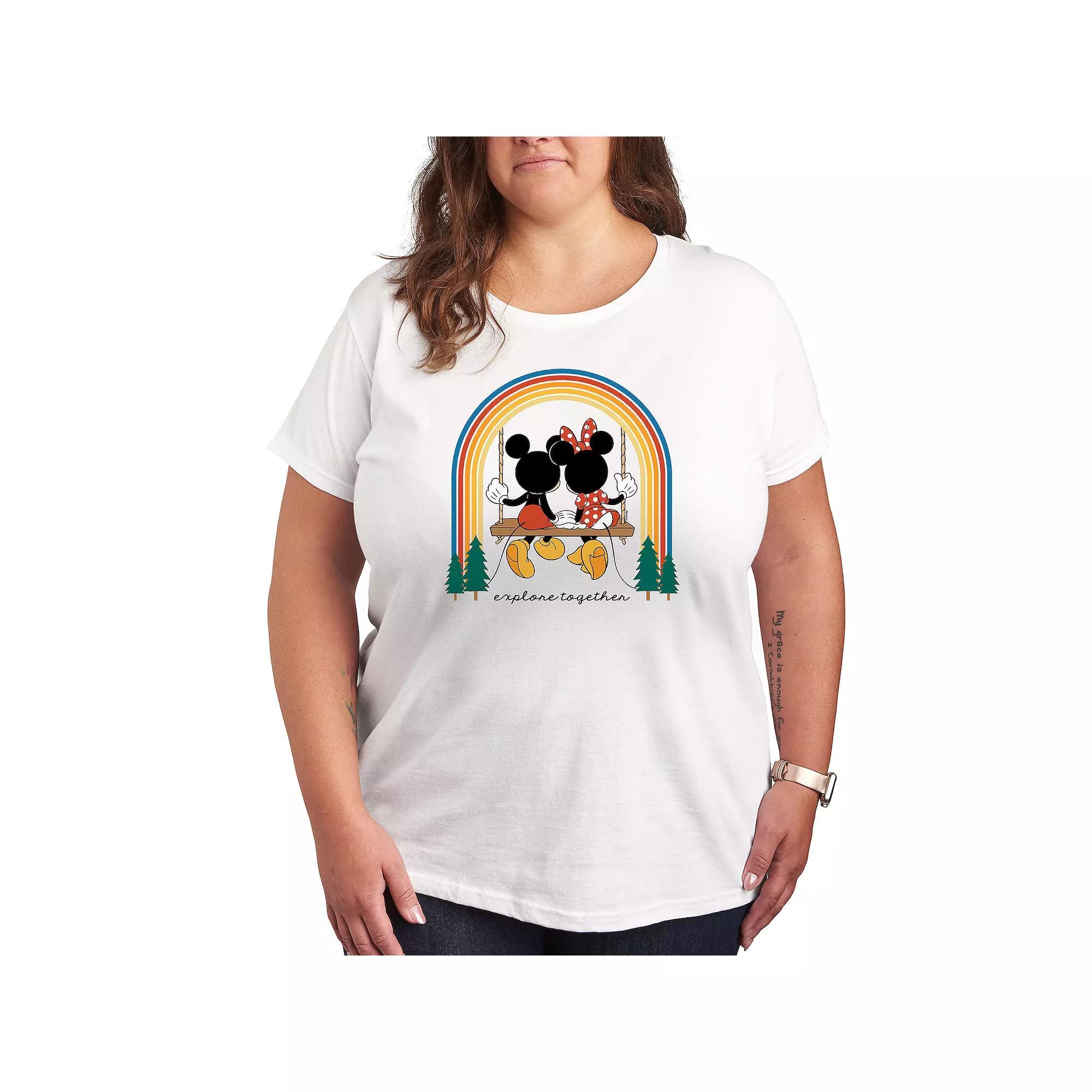 Disneys Mickey & Minnie Mouse Plus Explore Together Rainbow Graphic Tee, Womens Product Image