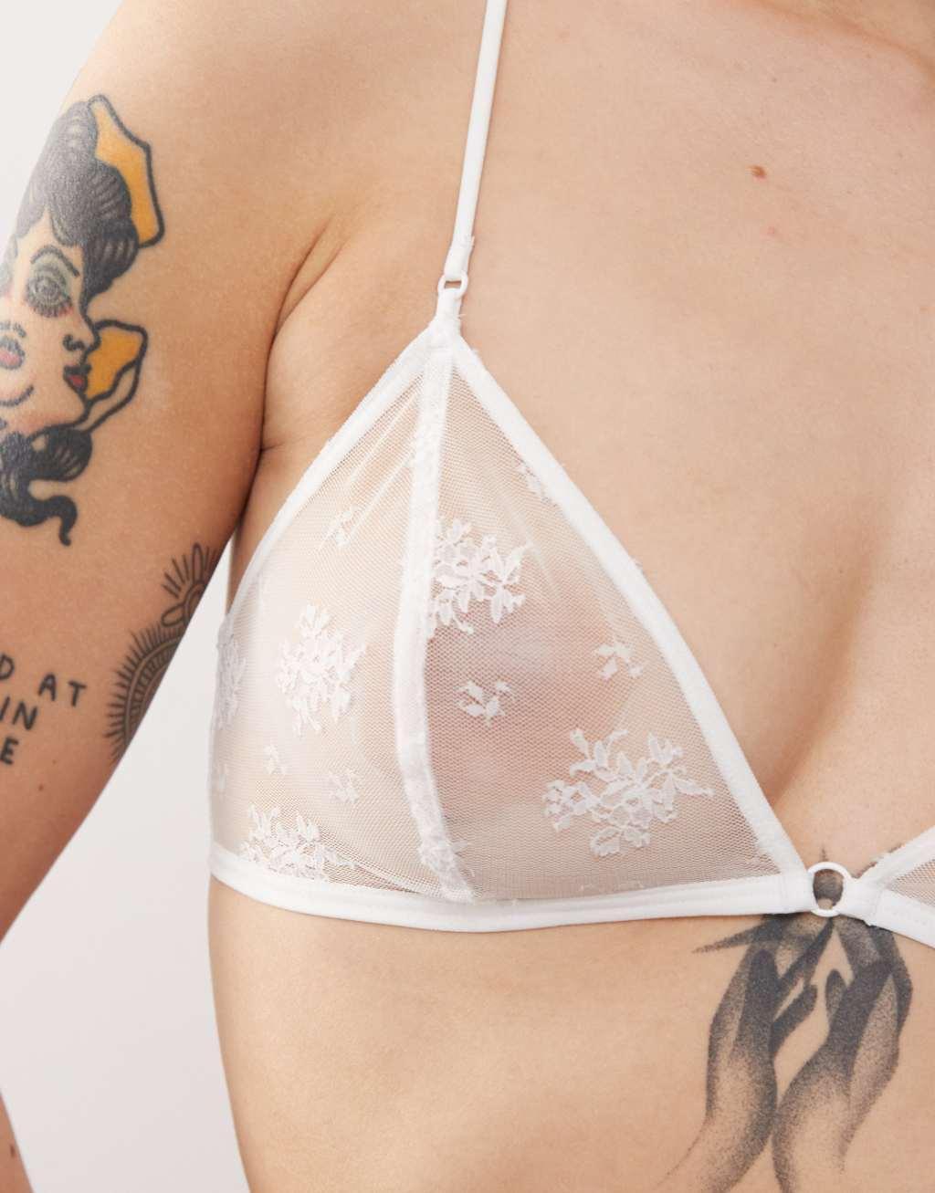Weekday Zelda lace triangle bra in white Product Image