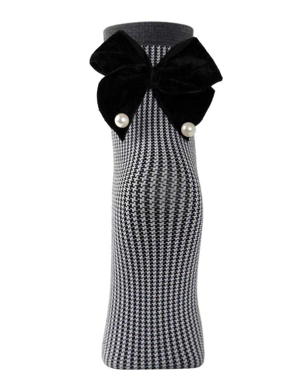 MEMOI Houndstooth Faux Pearl Accent Womens Anklet Socks - BLACK Product Image
