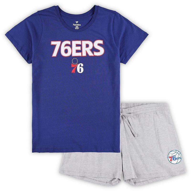Women's Fanatics Branded Royal/Heather Gray Philadelphia 76ers Plus Size T-Shirt & Shorts Combo Set, Size: 1XL, 76r Blue Product Image