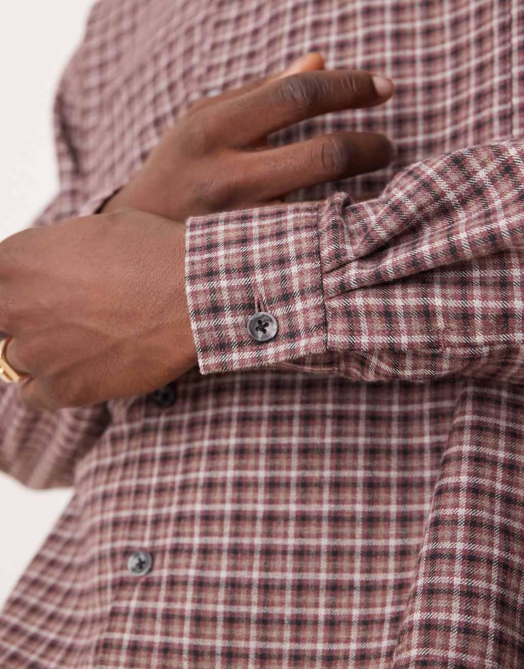ASOS DESIGN oversized boxy flannel shirt in red check Product Image