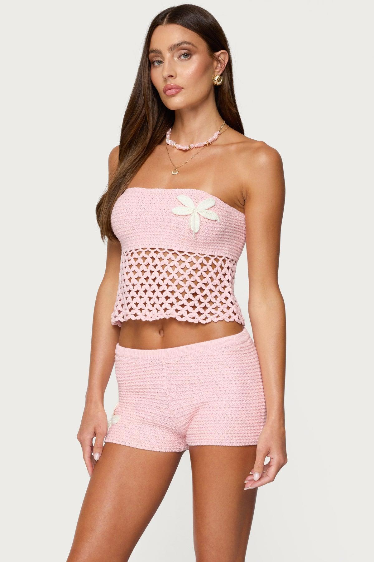 Tahna Flower Strapless Crochet Top Product Image