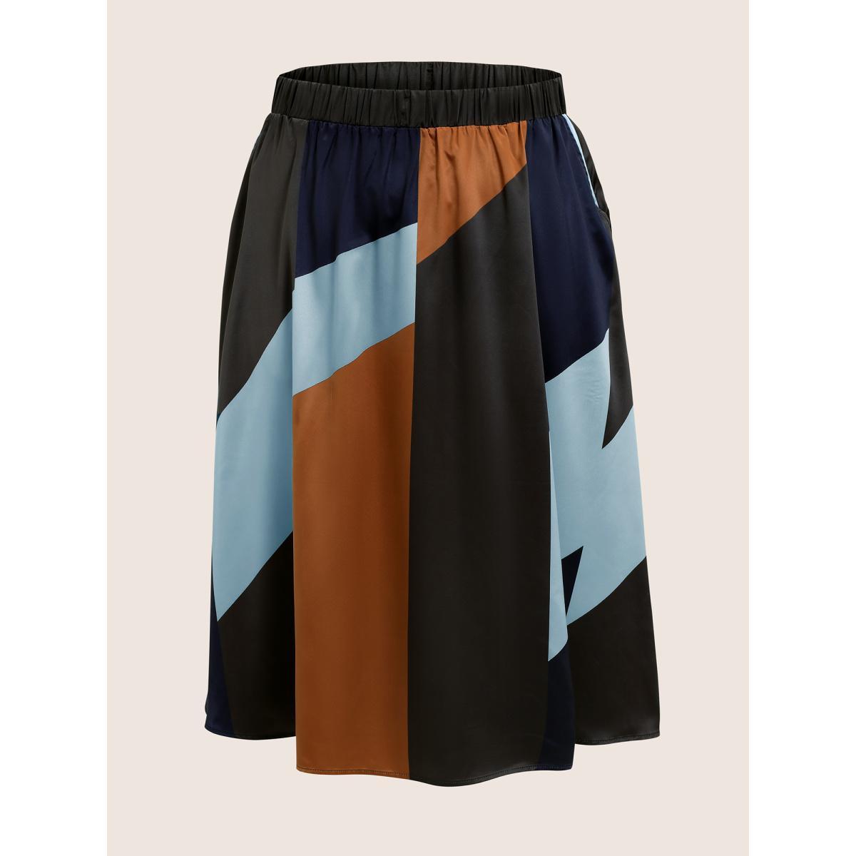 Plus Size Colorblock Contrast Pocket Cropped Skirt Women Multicolor At the Office Non No stretch Slanted pocket Work Skirts BloomChic 14-16/1X Product Image