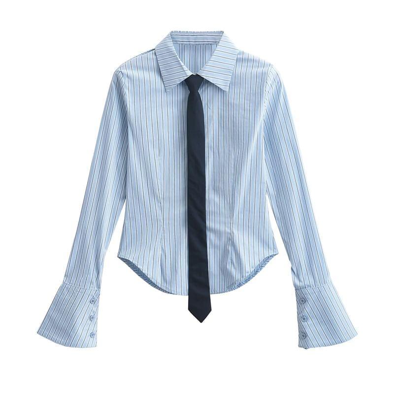 Flare-Sleeve Striped Shirt Product Image