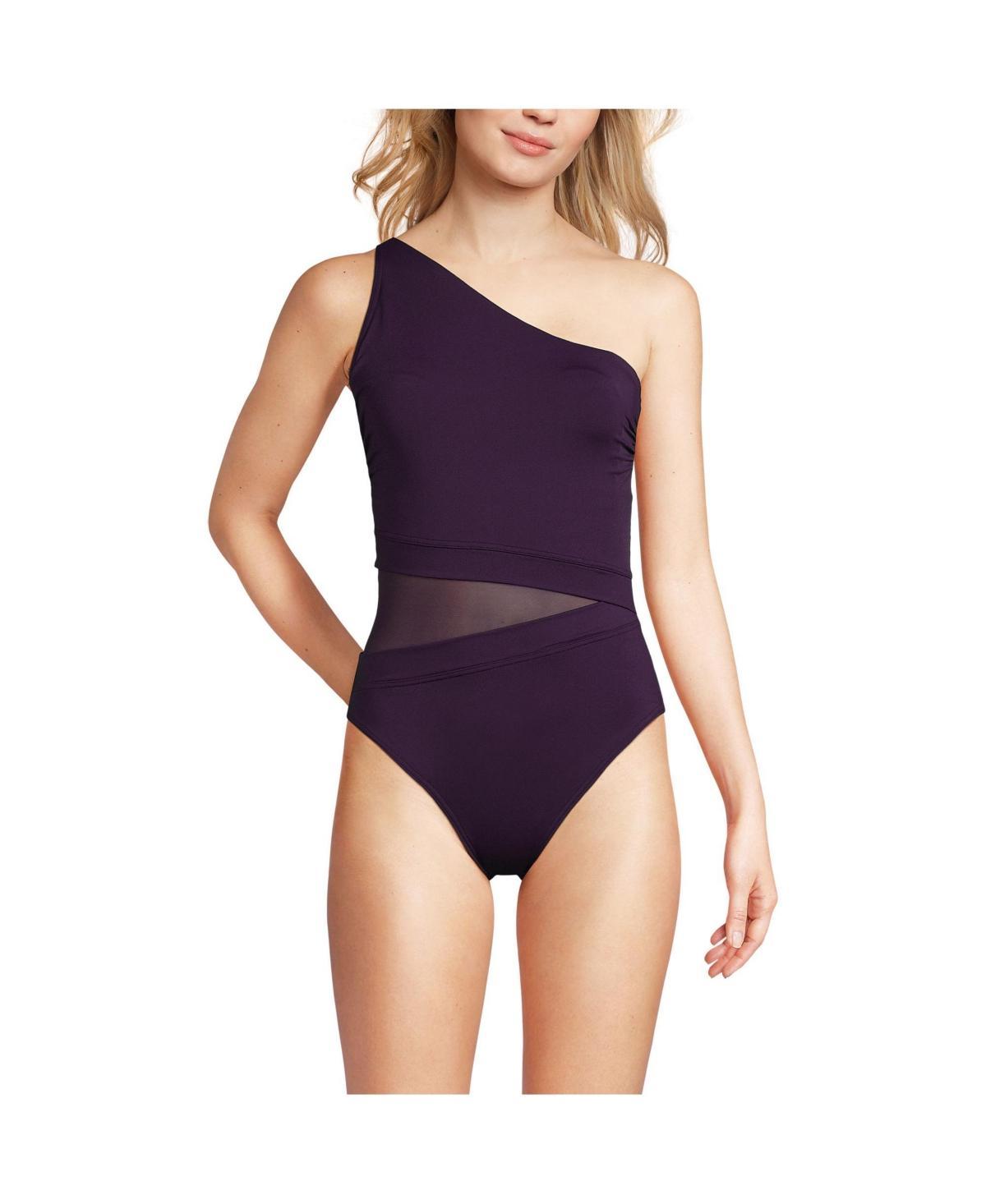 Women's Lands' End One Shoulder One-Piece Swimsuit, Size: 10, Black Product Image