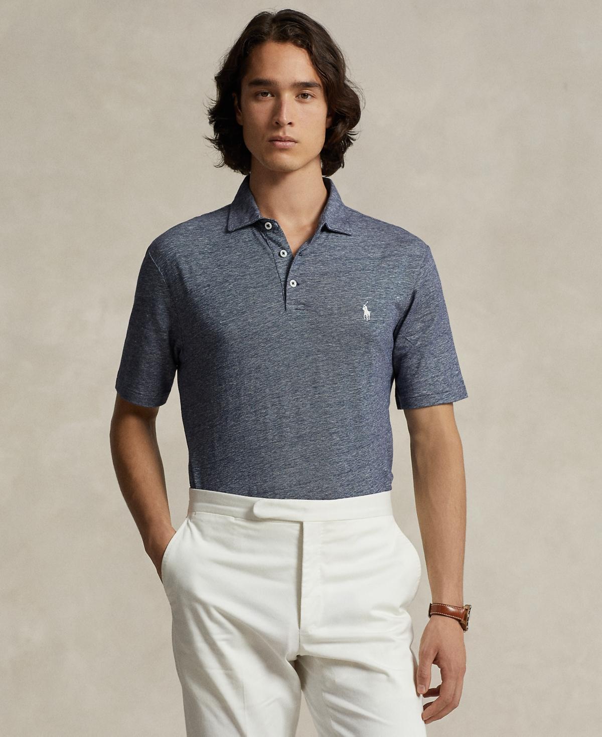 Mens Linen-Blend Oxford Polo Shirt Product Image