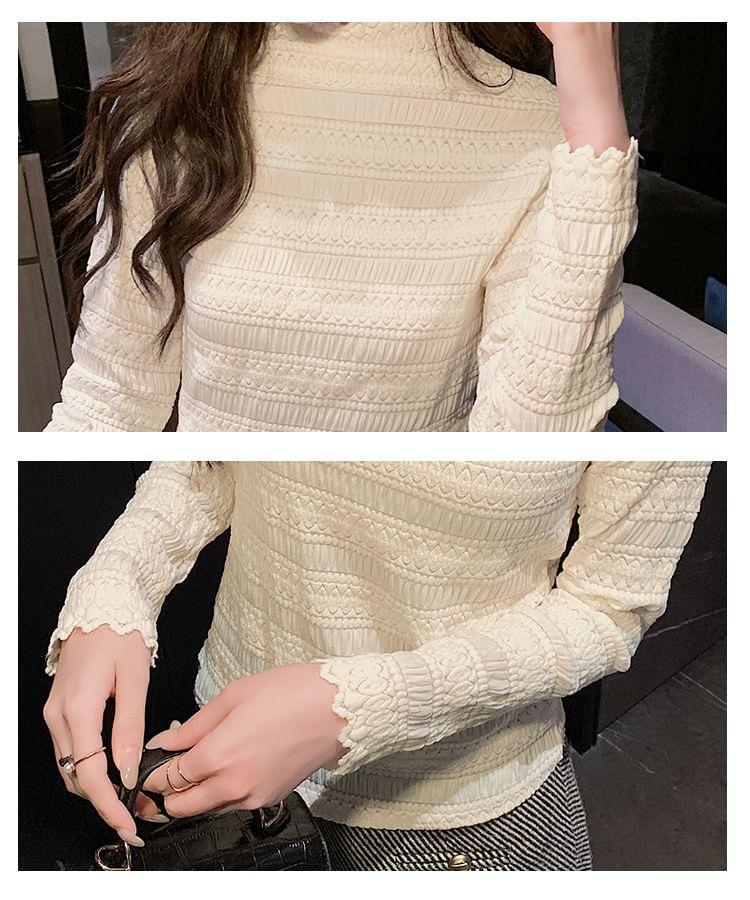 Long Sleeve Mock Neck Plain Lace Top Product Image