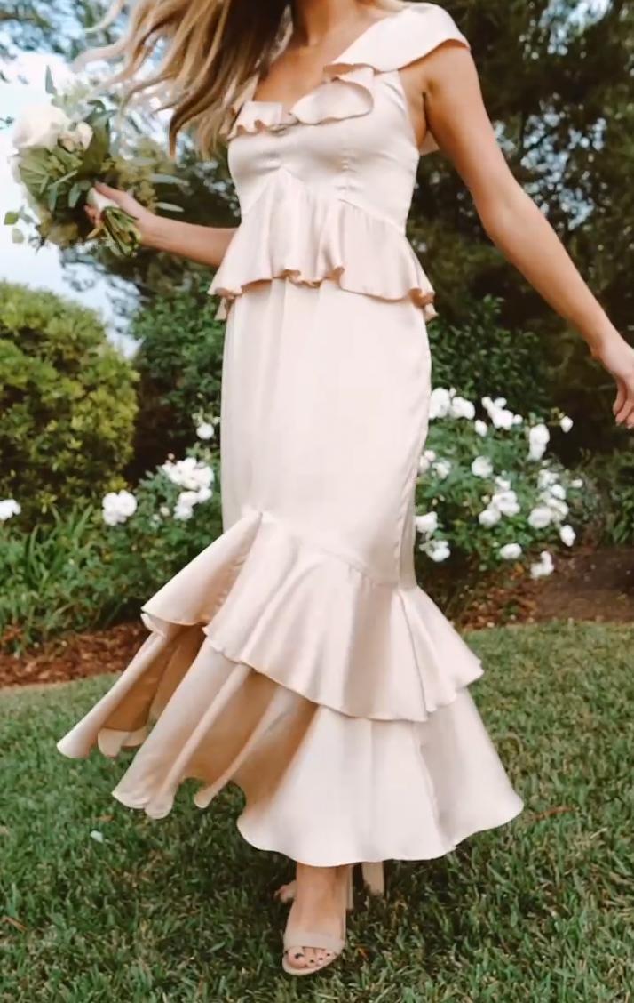 Reese Ruffle Dress ~ Champagne Luxe Satin Product Image