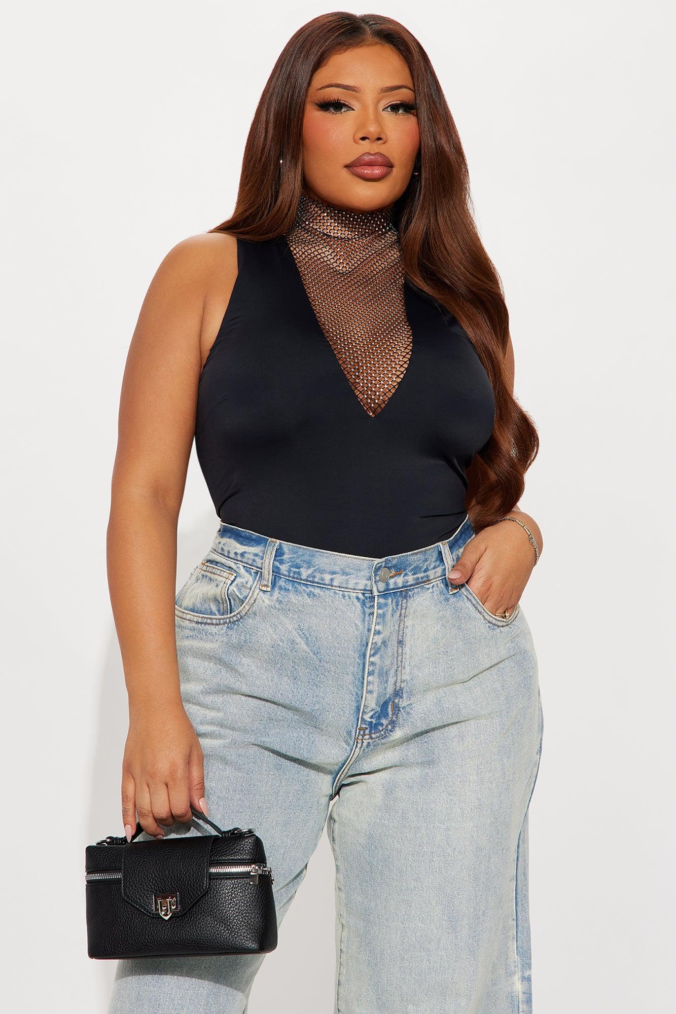 Cataleya Mesh Rhinestone Bodysuit - Black Product Image