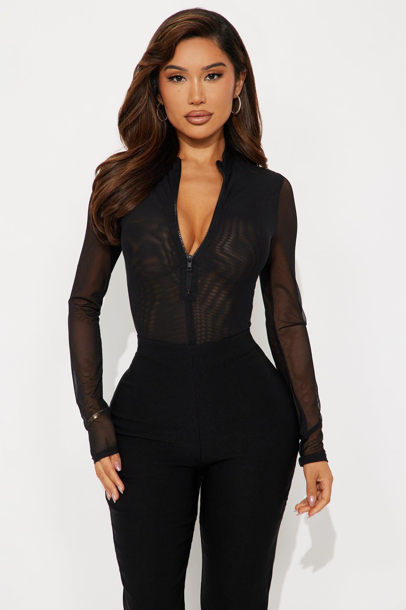 Pushing Boundaries High Neck Mesh Bodysuit - Black Female Product Image