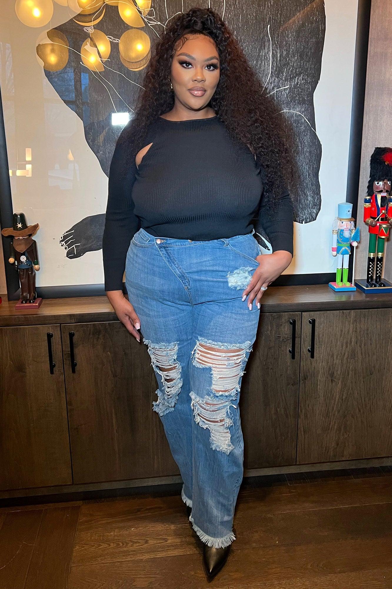 Don't Get Crossed Over Slouch Fit Jeans - Medium Blue Wash Product Image
