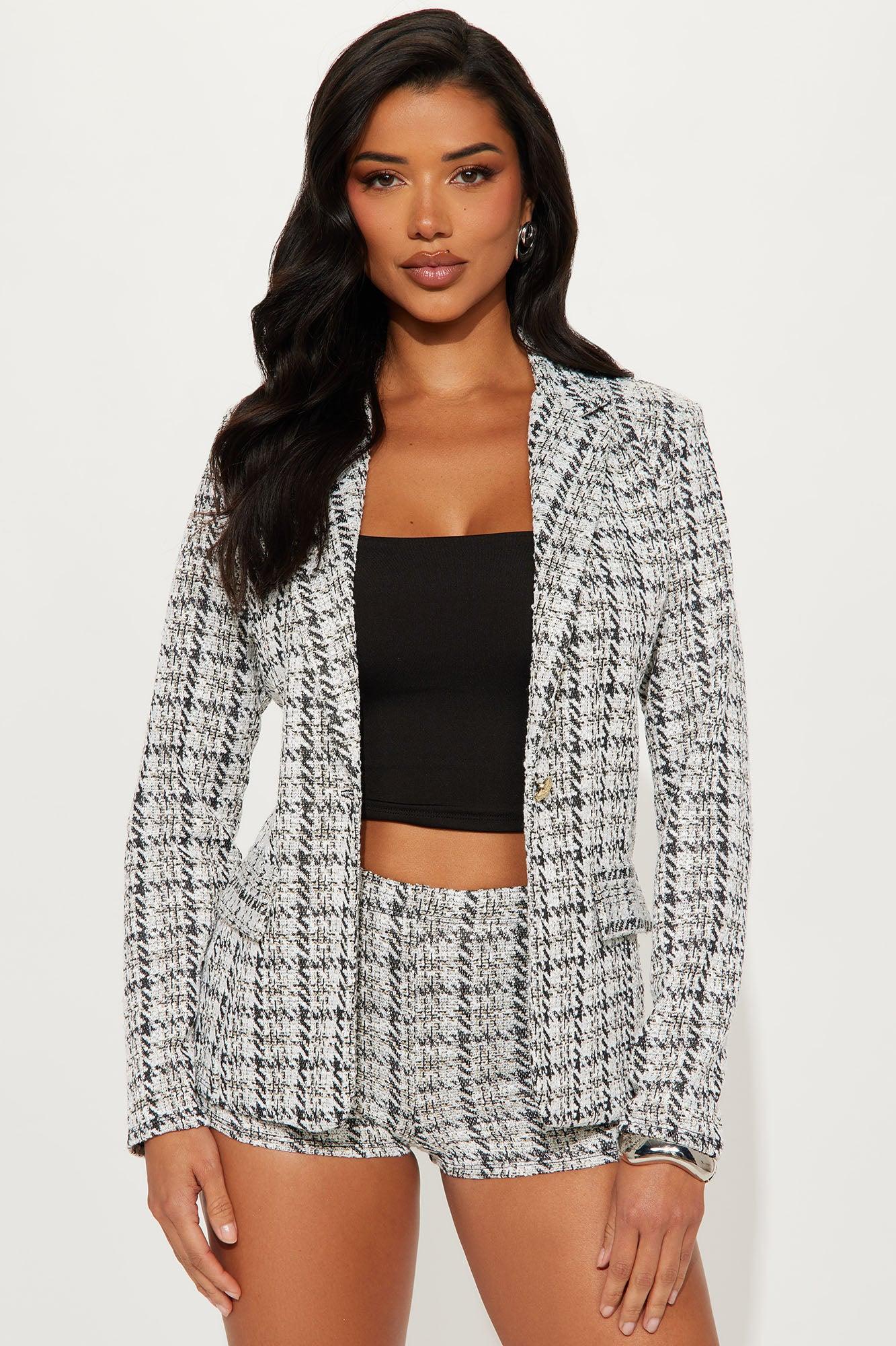 Get A Clue Tweed Blazer - Black/combo Product Image