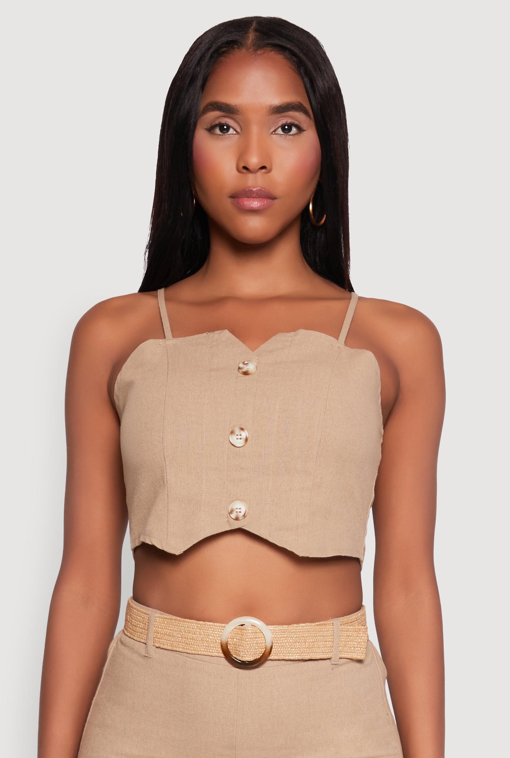 Womens Faux Button Smocked Crop Top Product Image