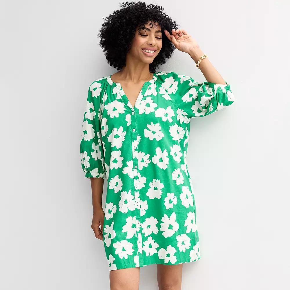 Women's Sonoma Goods For Life® Button Front Shift Dress, Size: Medium, Medium Green Floral Product Image
