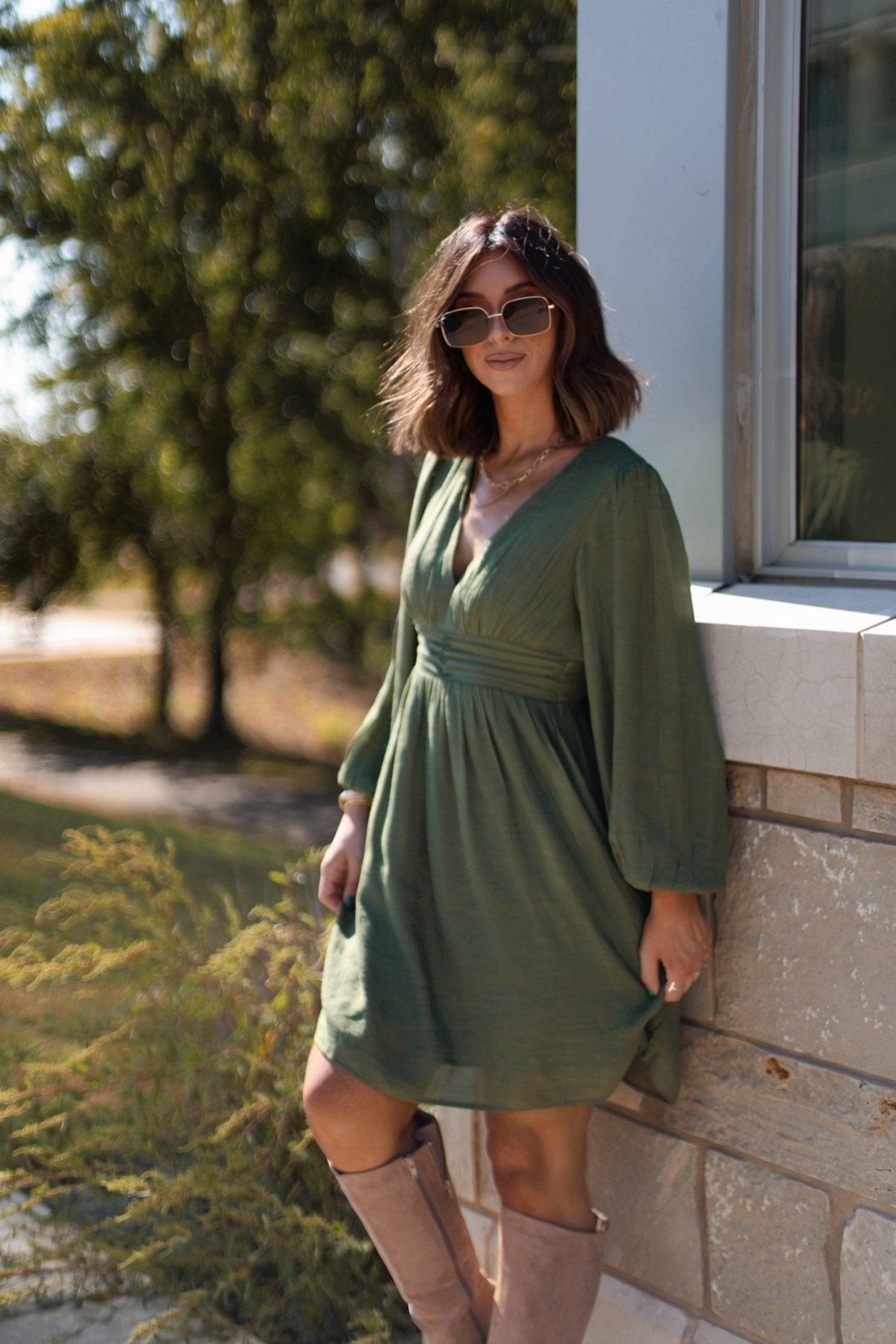 Vanessa Green Ruched Mini Dress - FINAL SALE Product Image