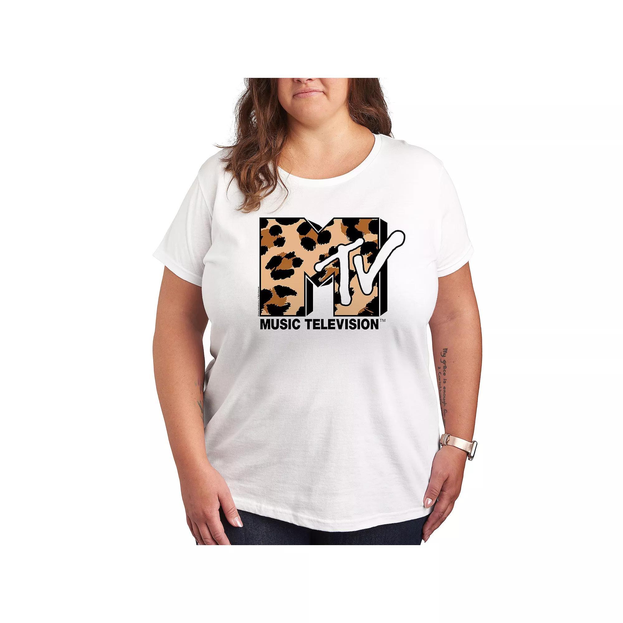 Plus MTV Leopard Art Graphic Tee, Womens Grey Gray Product Image