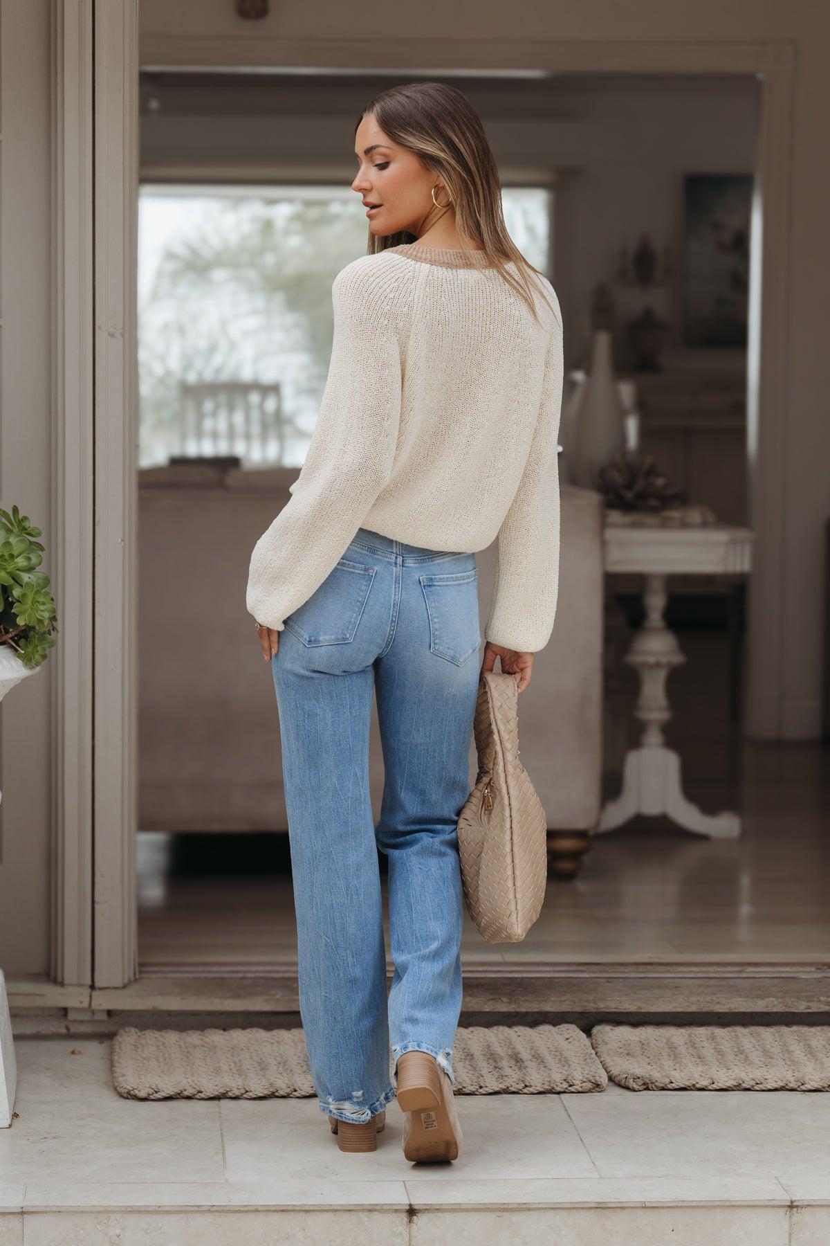 Light Wash High Rise Distressed Slim Wide Leg Jeans - FINAL SALE Product Image