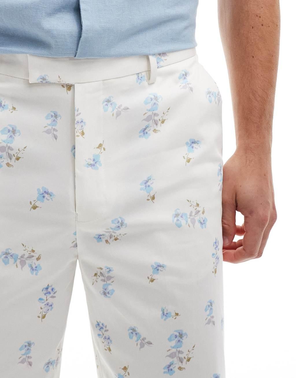 ASOS DESIGN smart straight fit pants in blue ditsy floral print Product Image
