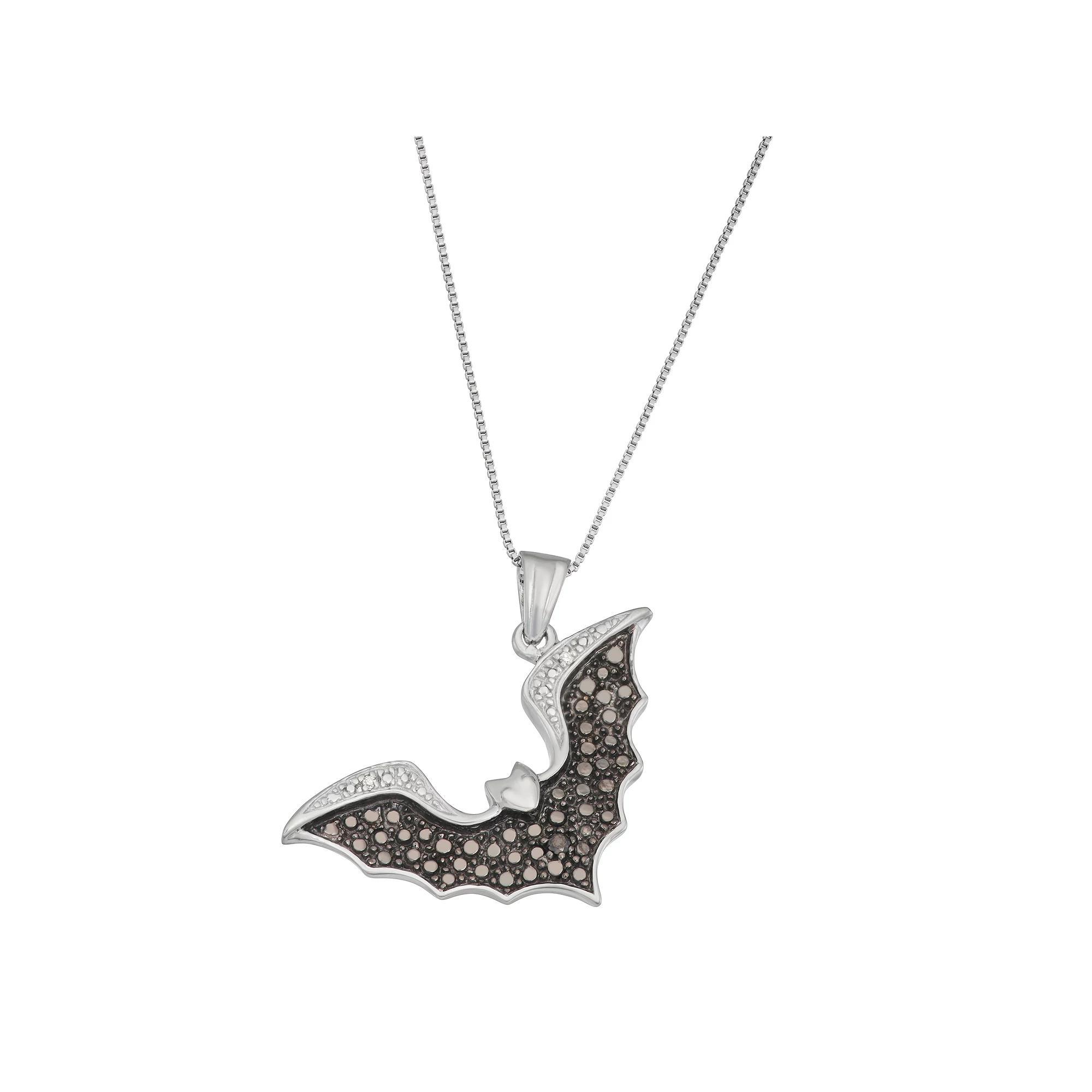 Jewelexcess Sterling Silver Black & White Diamond Accent Bat Pendant Necklace, Women's, Size: 18" Product Image