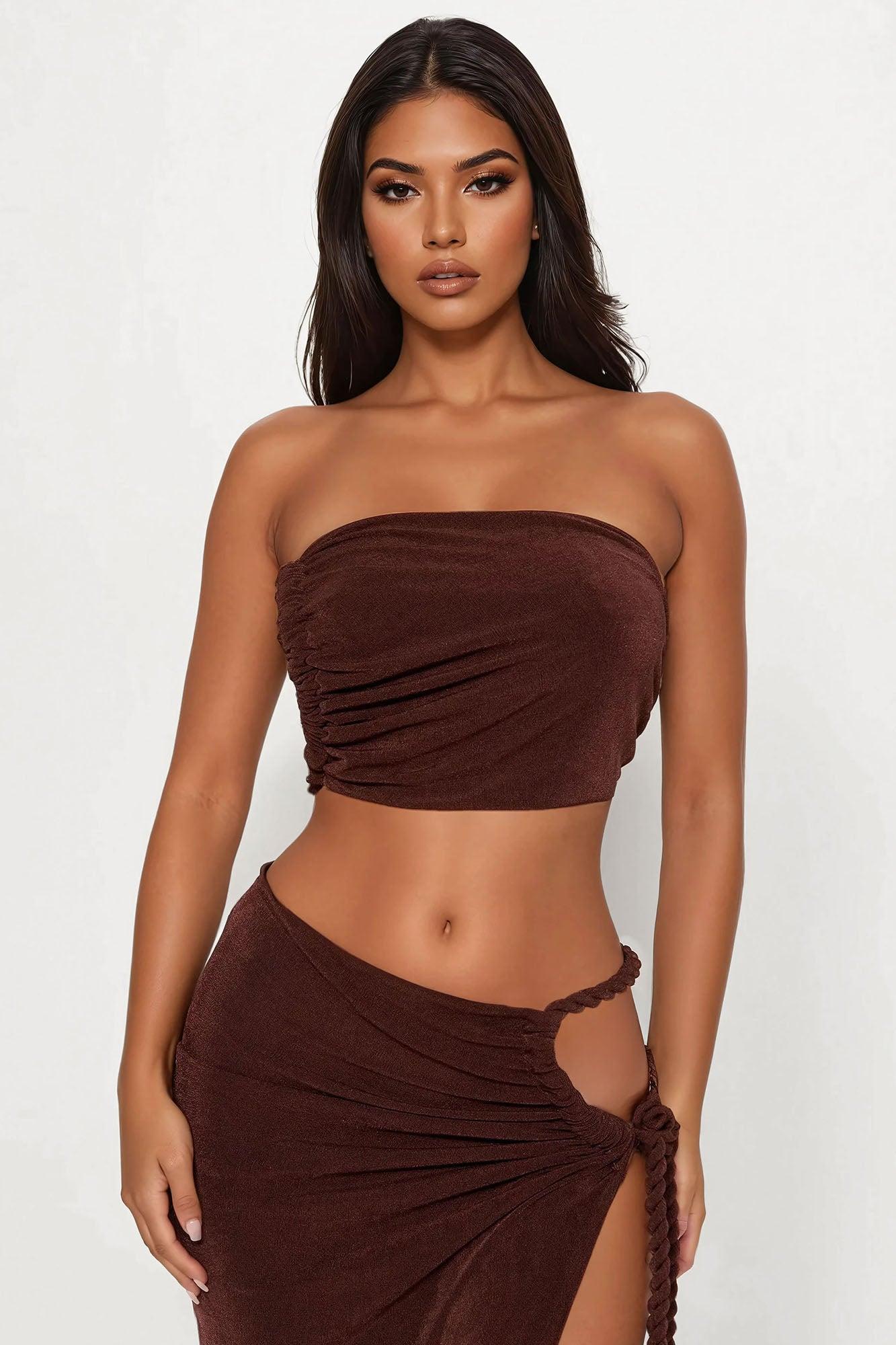 Ariela Maxi Skirt Set - Brown Product Image