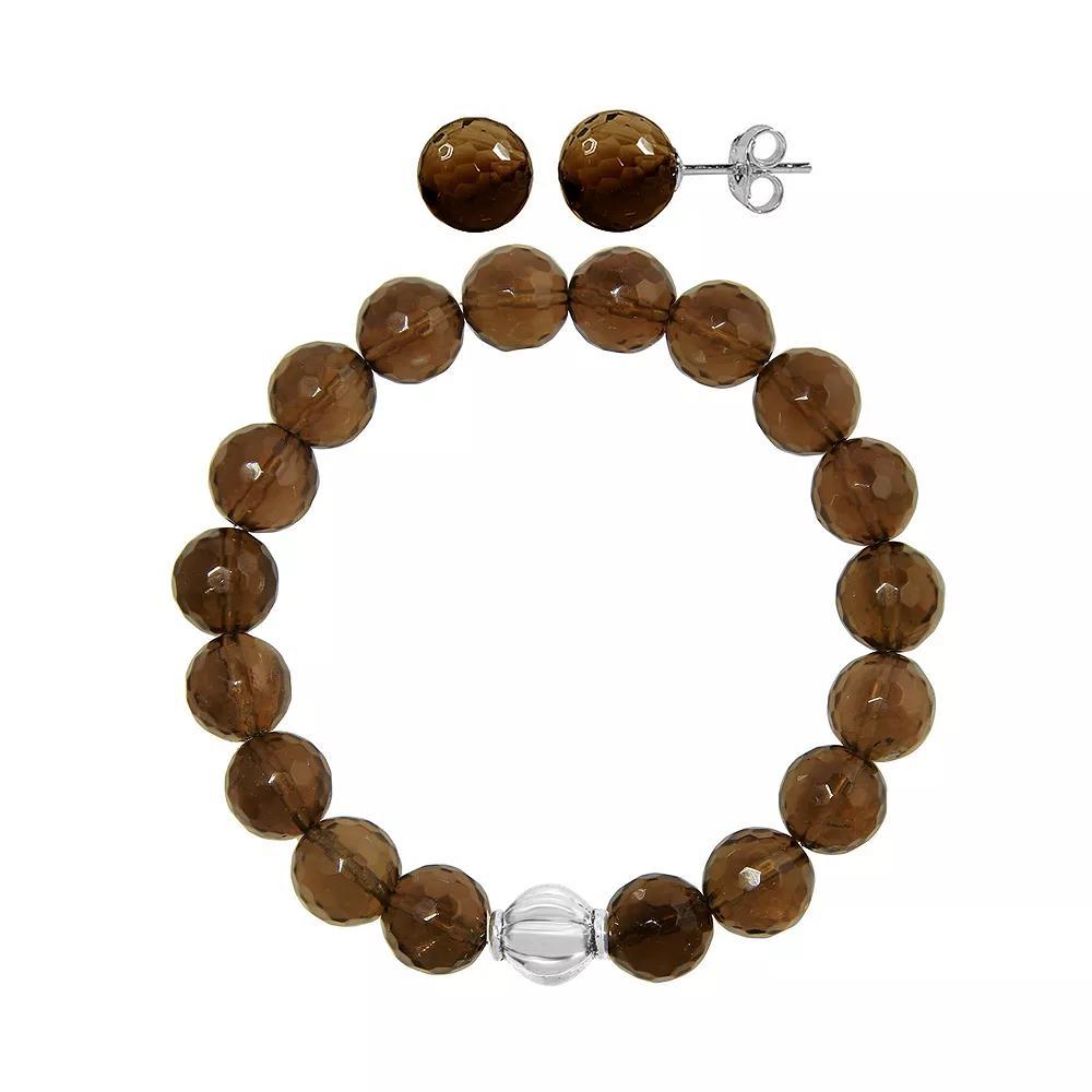 Faceted Agate 2-piece Stud Earrings & Bracelet Set, Women's, Size: 7.5", Brown Product Image