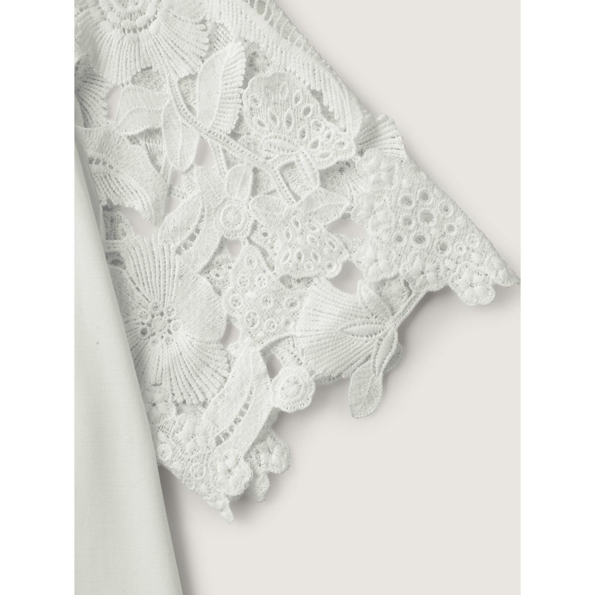 Plus Size Lace Cut-Out Sleeve Solid T-Shirt Originalwhite Women Round Neck Everyday-Casual T-shirts BloomChic 18-20/2X Product Image