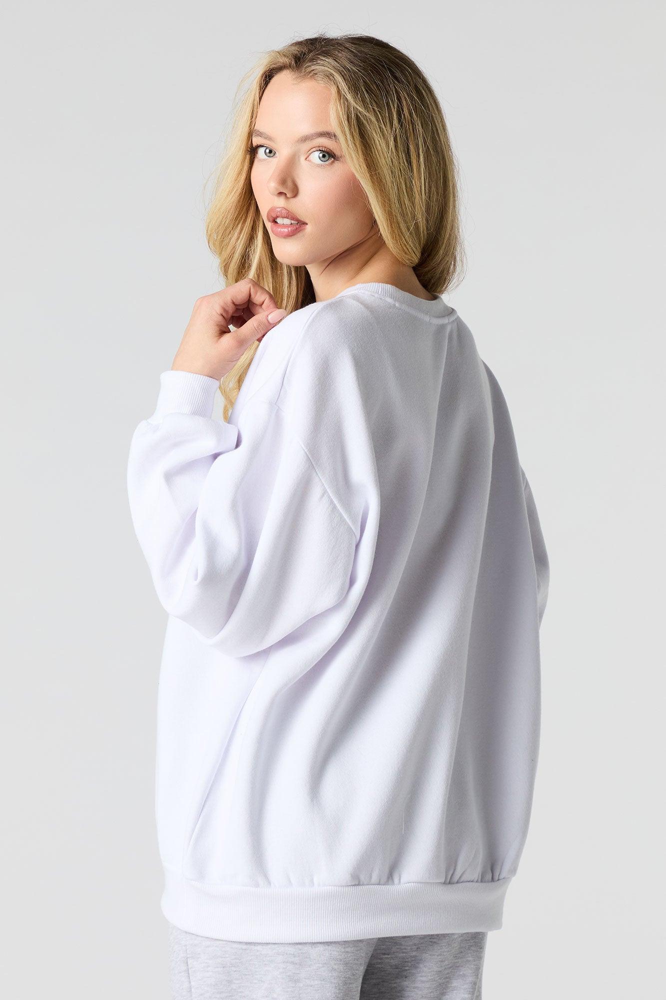 Oversized Cutesy Graphic Rhinestone Fleece Sweatshirt Female Product Image