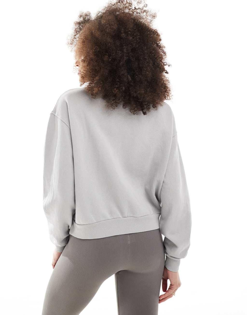 Pull&Bear half zip sweatshirt with tonal graphic in washed gray Product Image