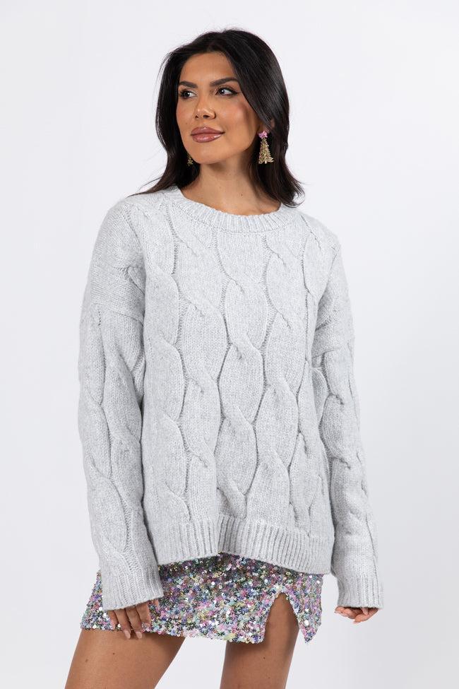 Steer Me Right Grey Oversized Cable Knit Sweater FINAL SALE Product Image