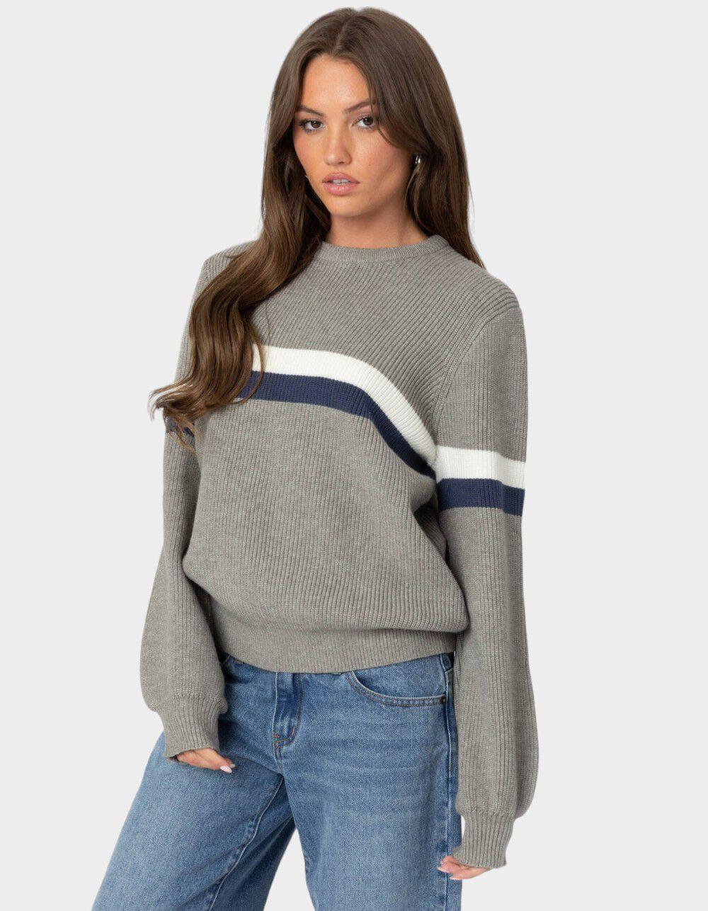 EDIKTED Nautical Striped Oversized Sweater - GRAY Product Image