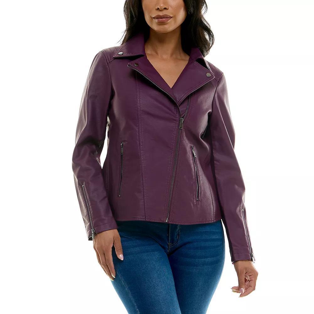 Women's Nina Leonard Pleather Moto Jacket, Size: Medium, Black Product Image