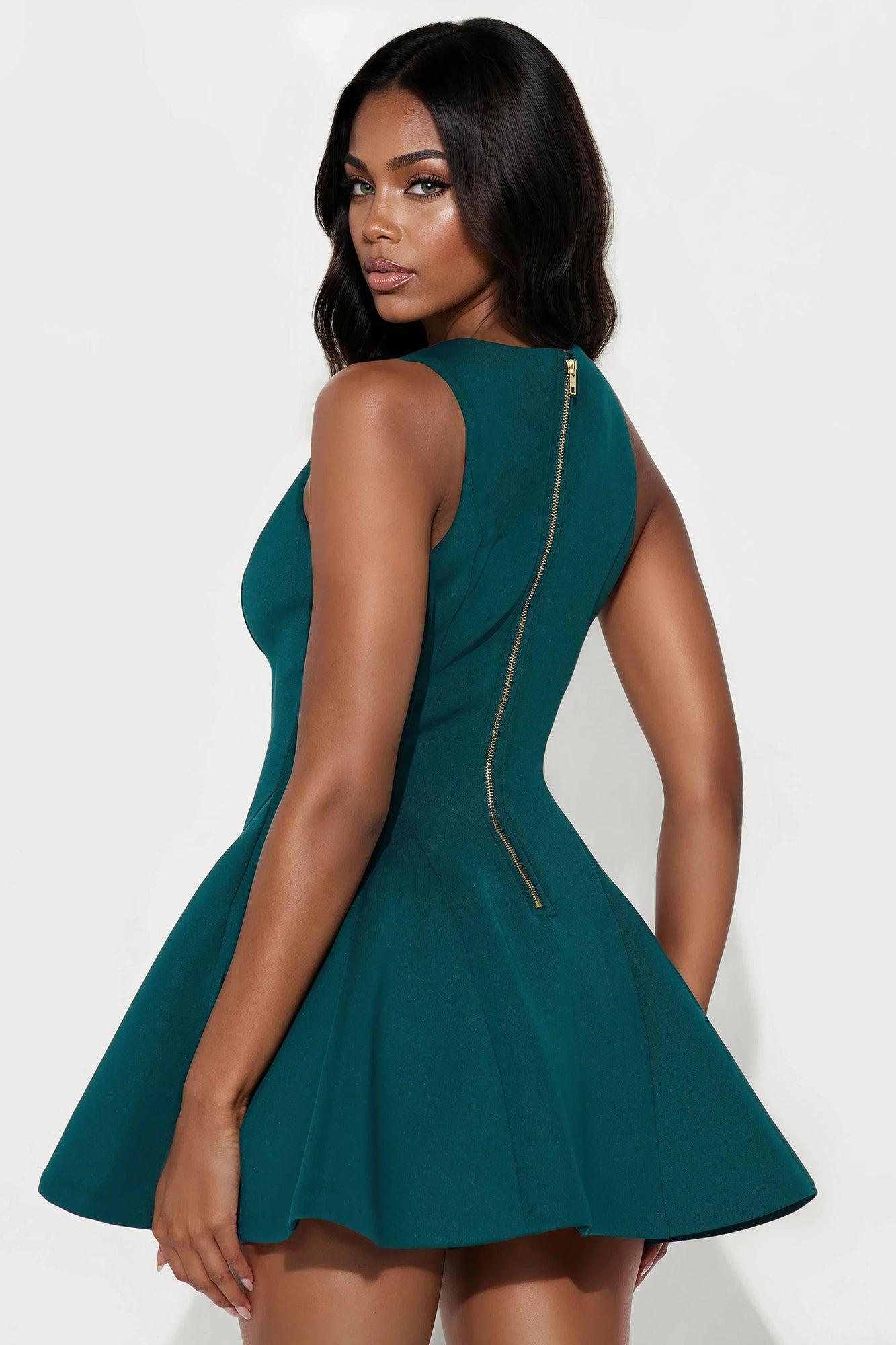Queen Of Everything Pleated Mini Dress - Emerald Product Image