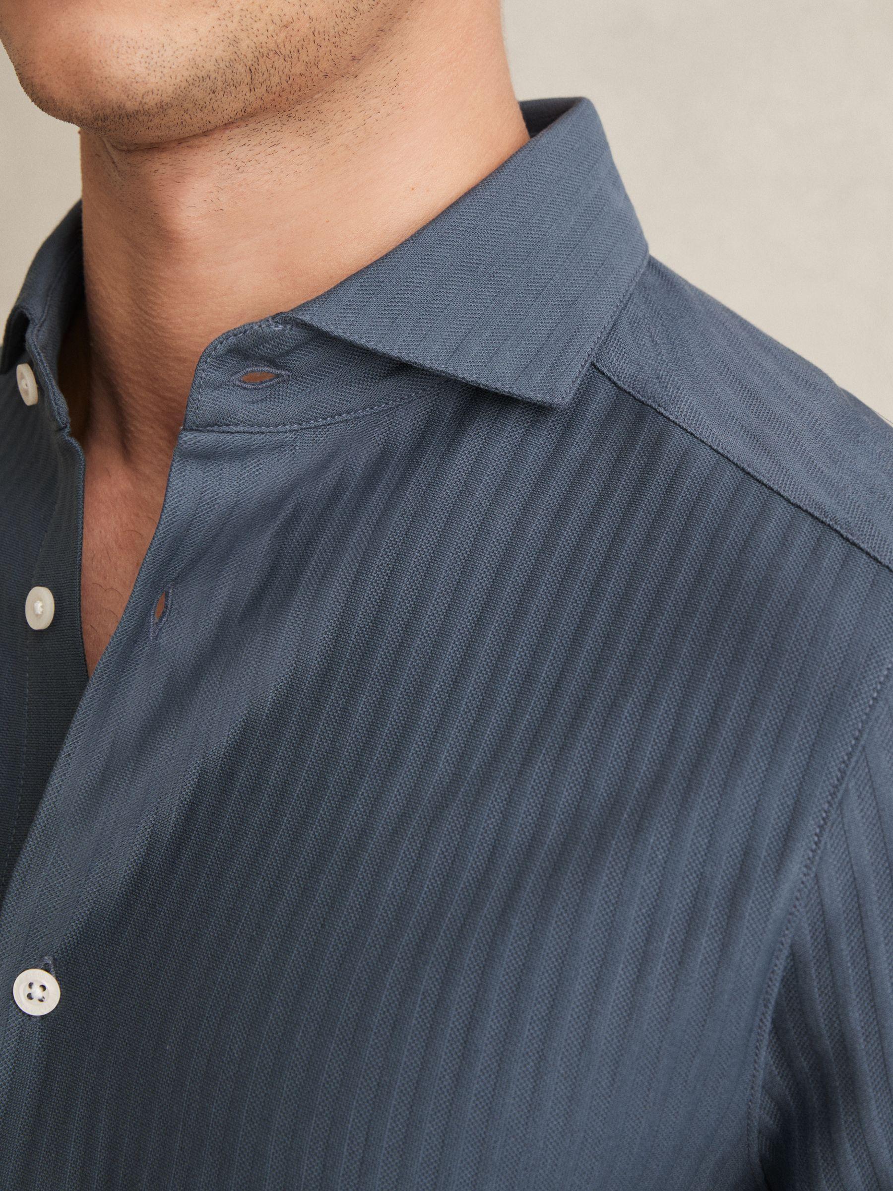 Cotton-Jersey Stripe-Jacquard Shirt in Airforce Blue Product Image
