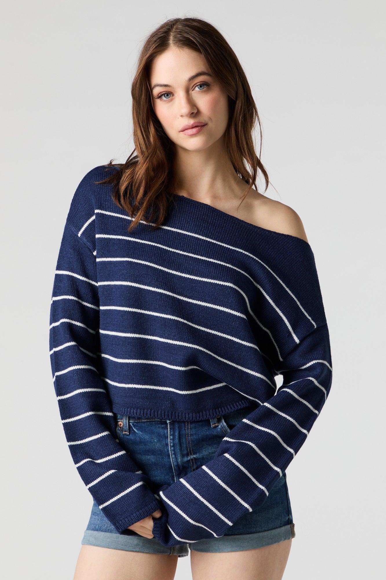 Knit Off Shoulder Striped Sweater Female Product Image
