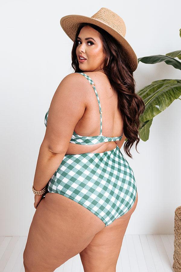 Tanning In Tulum Gingham Bikini Top in Hunter Green Product Image