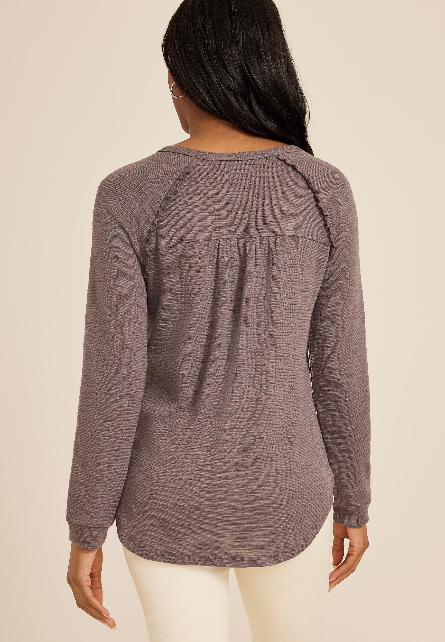 Maurices Womens Medium Size Raglan Long Sleeve Ruffle Trim Tee Brown Product Image