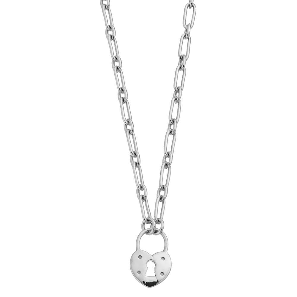 Sterling Silver Heart Lock Pendant Paper Clip Chain Necklace, Women's, Size: 18", Silver Tone Product Image