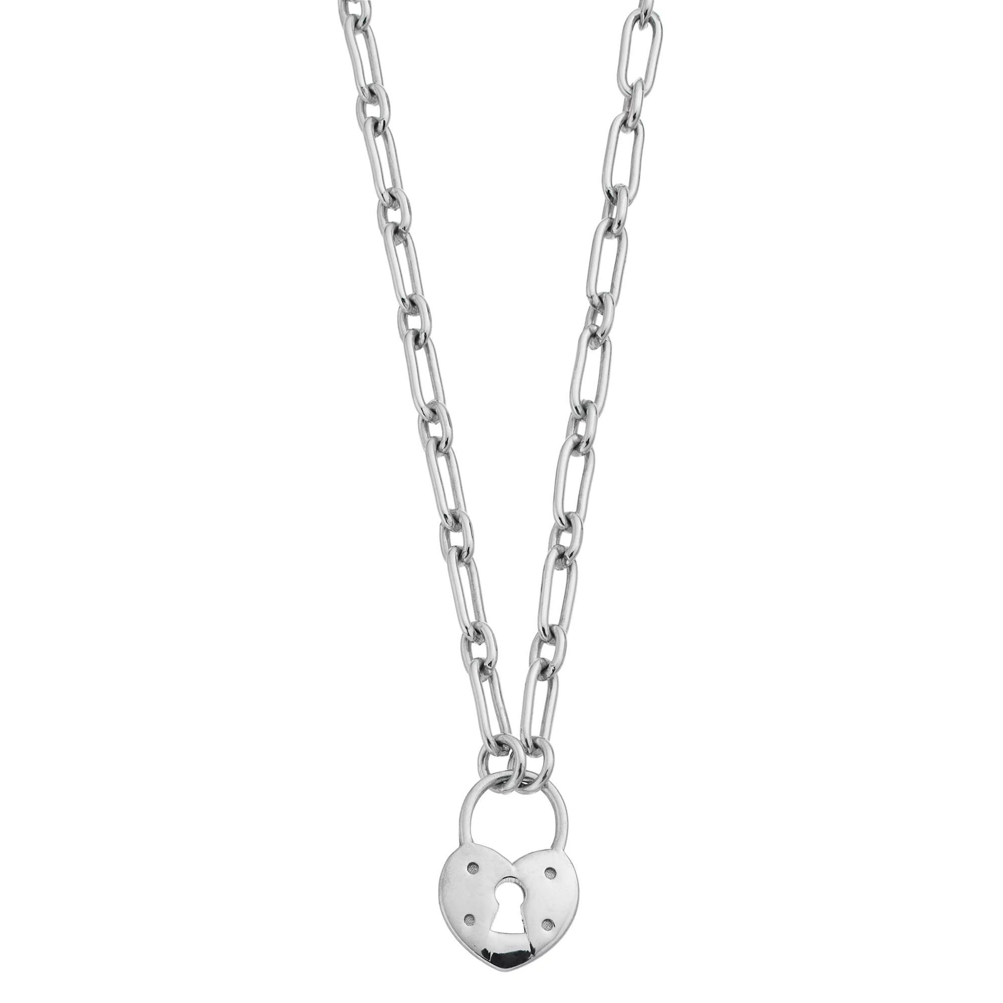 Sterling Silver Heart Lock Pendant Paper Clip Chain Necklace, Women's, Size: 18", Silver Tone Product Image