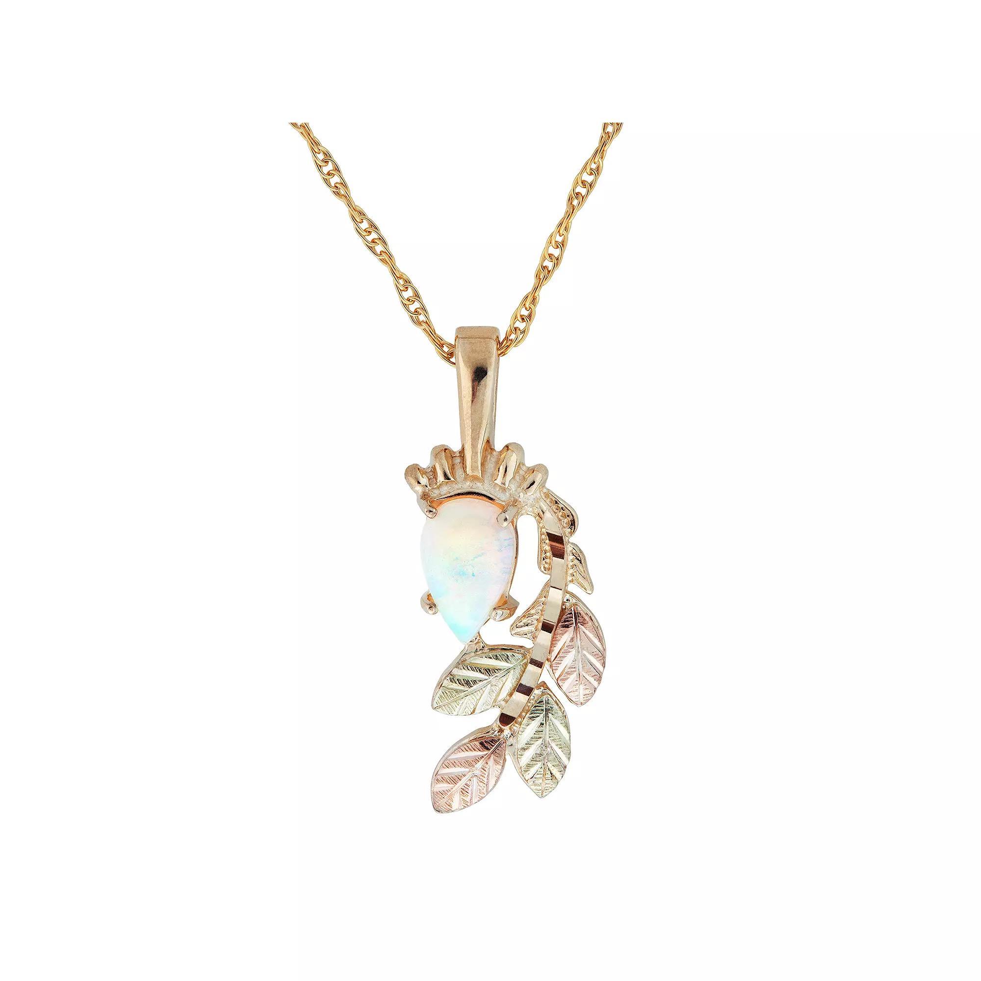 Black Hills Gold Tri-Tone Lab-Created Opal Pendant Necklace, Women's, Size: 18", White Product Image