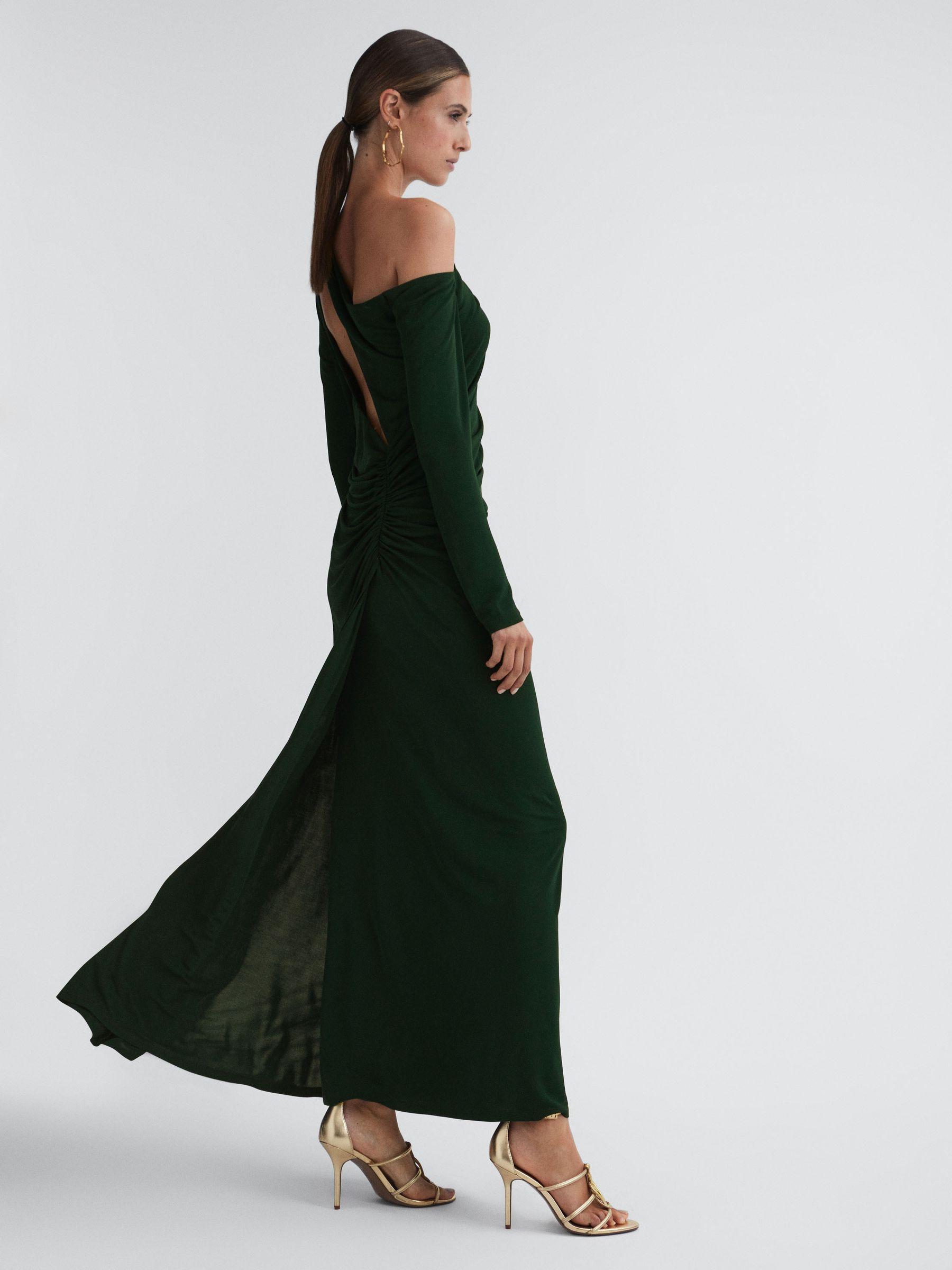 Off-The-Shoulder Cut-Out Maxi Dress in Green Product Image