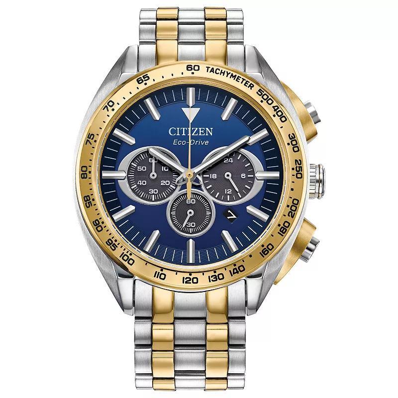 Citizen Mens Eco-Drive Carson Stainless Steel Bracelet Chronograph Watch Blue Two Tone Product Image