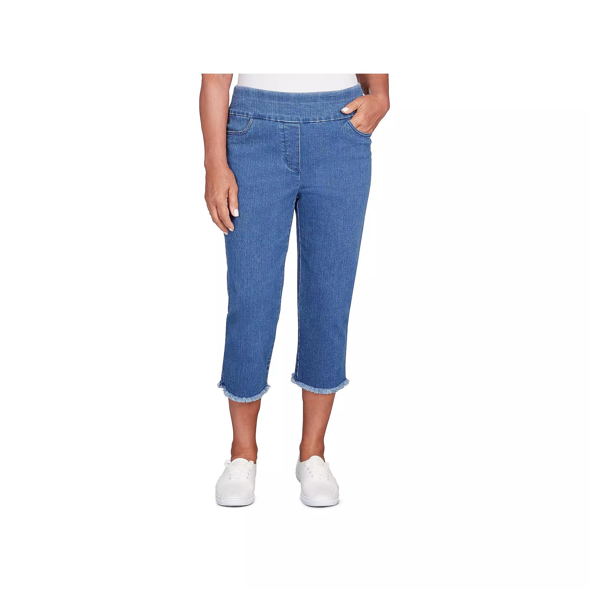 Womens Alfred Dunner Denim Fringe Capri Pants Medium Blue Product Image