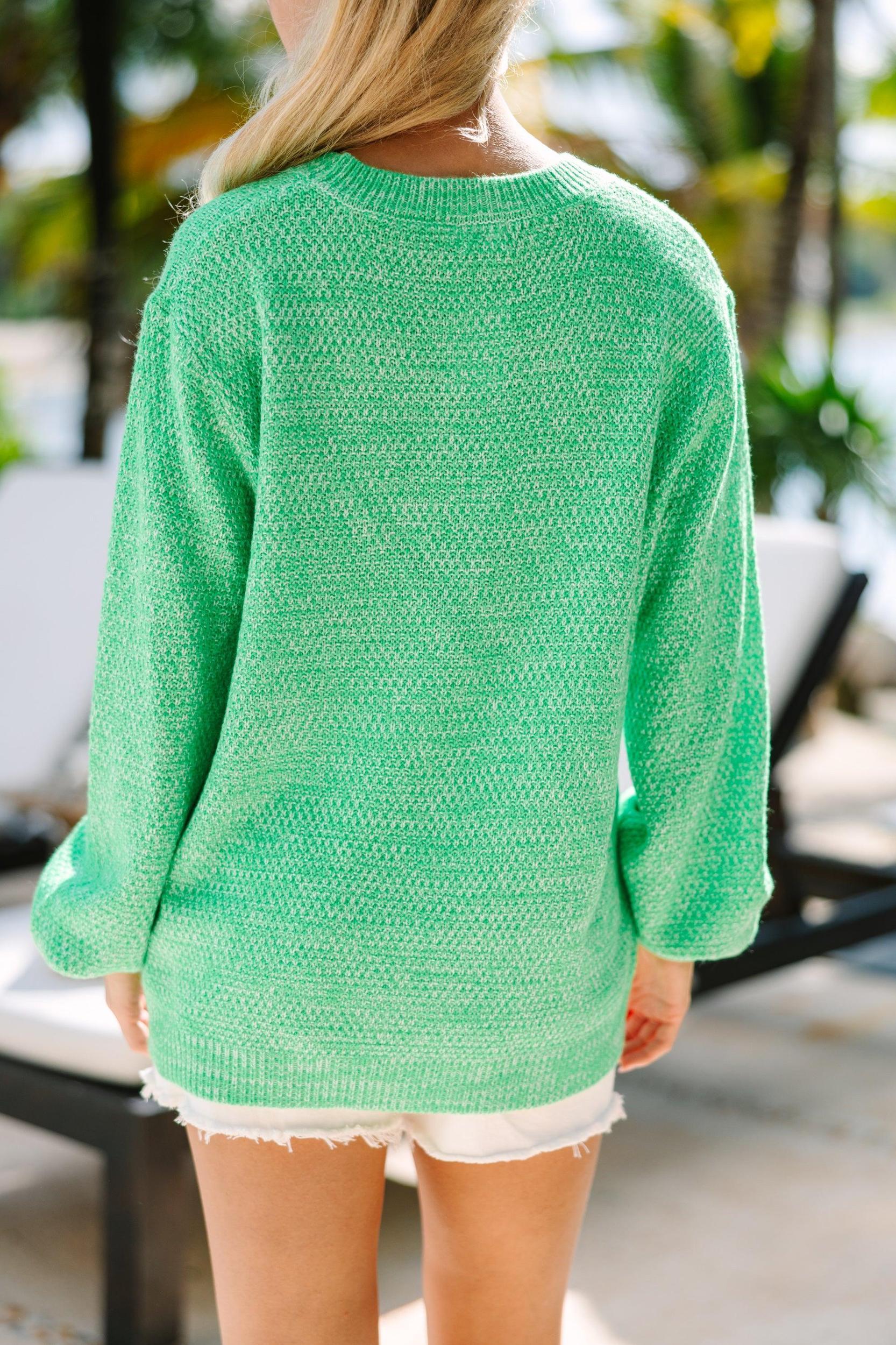 The Slouchy Green Bubble Sleeve Sweater Female Product Image