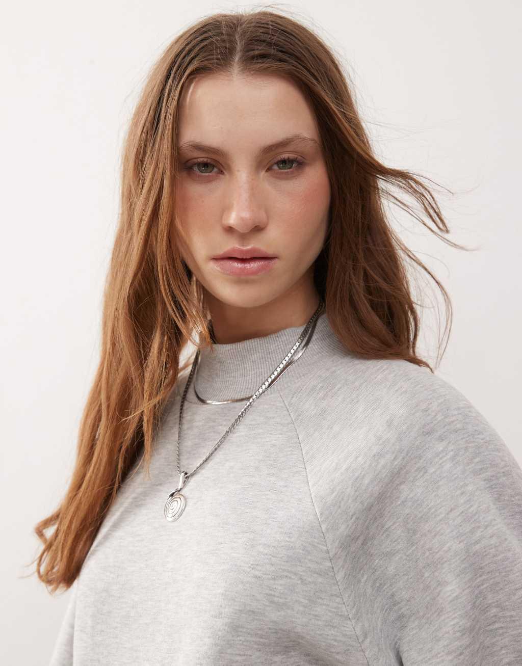 Reclaimed Vintage funnel neck balloon sleeve sweater in gray heather Product Image